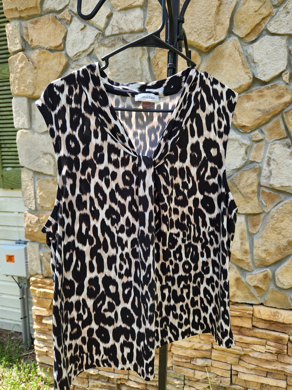 Calvin Klein Black and Cream Leopard Print Sleeveless Top